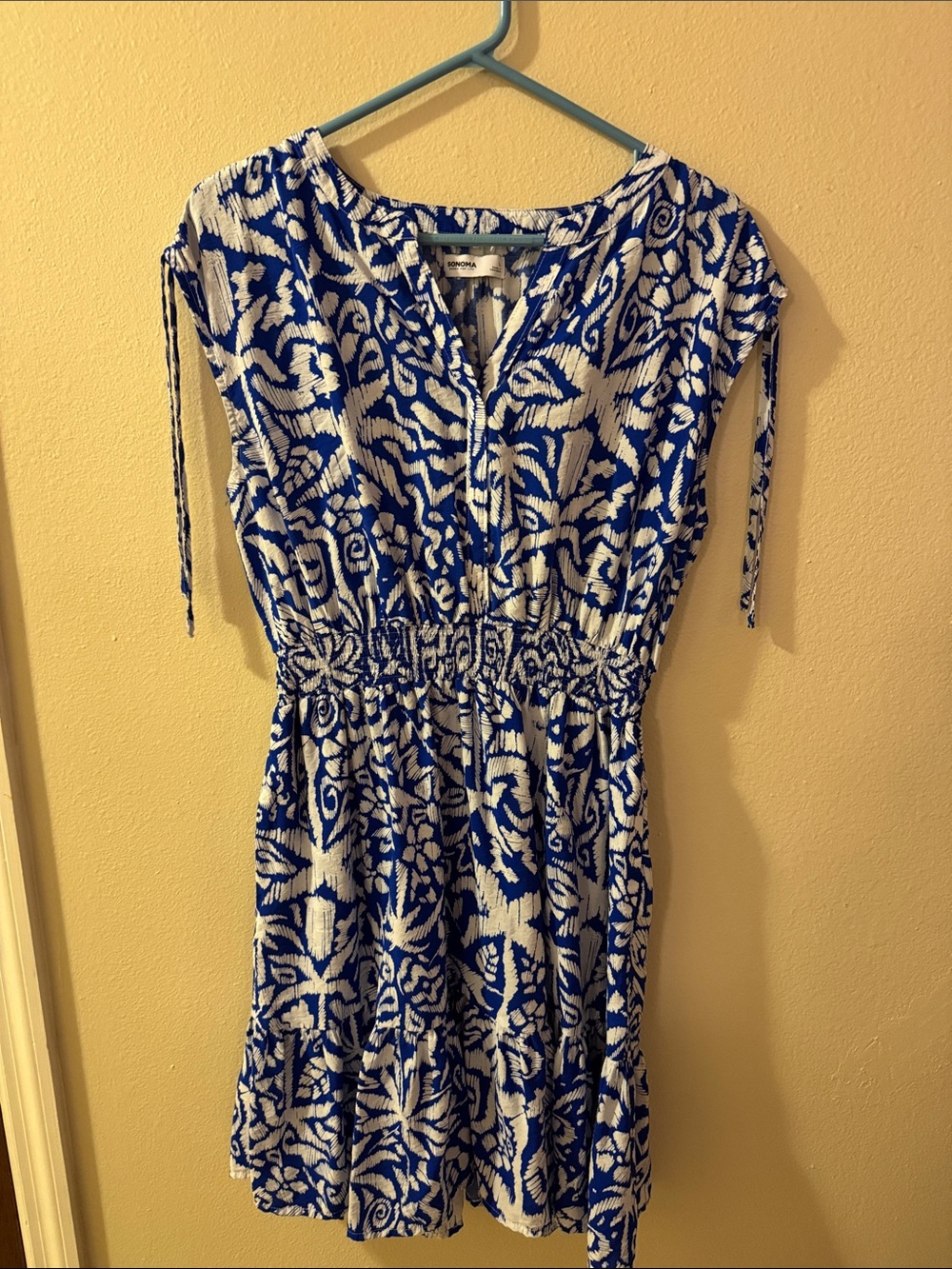 Sonoma Royal Blue and White Floral-Print Mini Dress